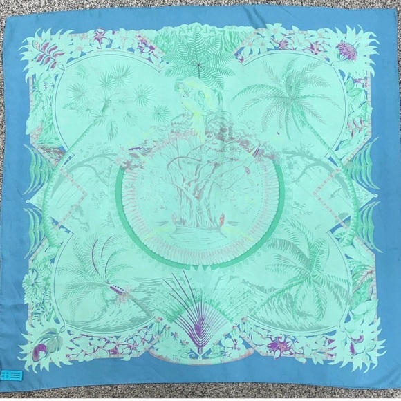 HERMES Rare Vintage Collectable Carre 90 Aloha Dip-Dye Turquoise Silk Scarf - Picture 2 of 10